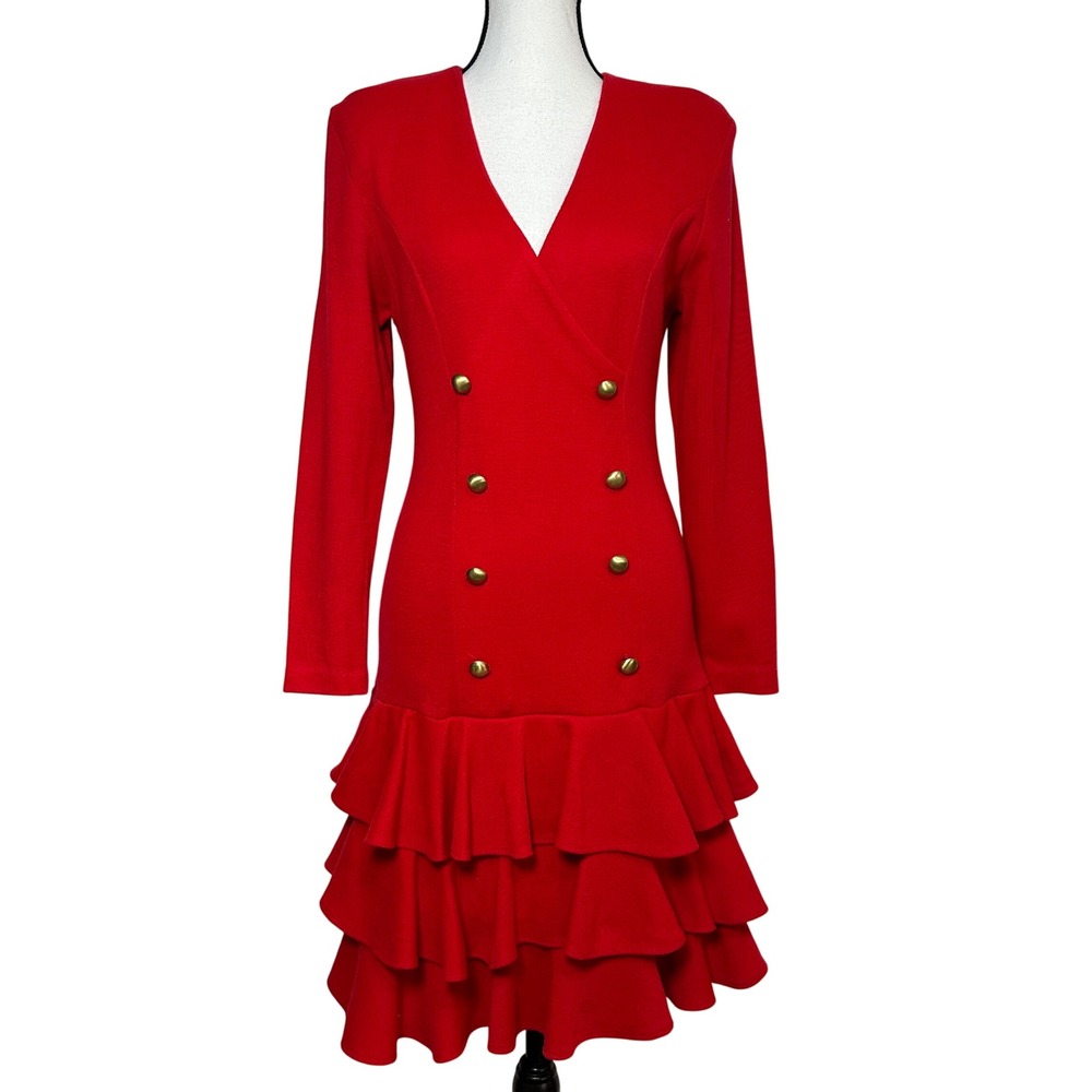 VTG All That Jazz Red Tiered Ruffle Blazer Dress Small Coquette‎ Glam Maximalist